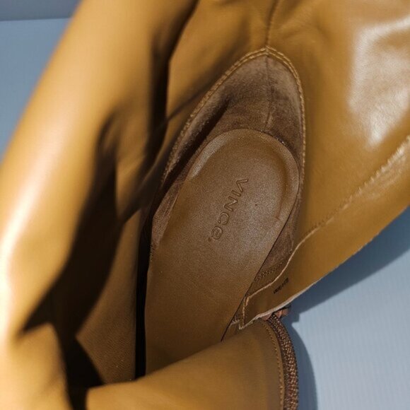 Vince Pilar Knee High Boot Women 9.5 WIDE CALF Amber Brown Suede Block Heel Fall - Picture 13 of 16
